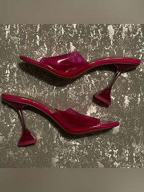 PRETTYLITTLETHING Women's Open-Toe Mule Heels in Fuchsia Pink